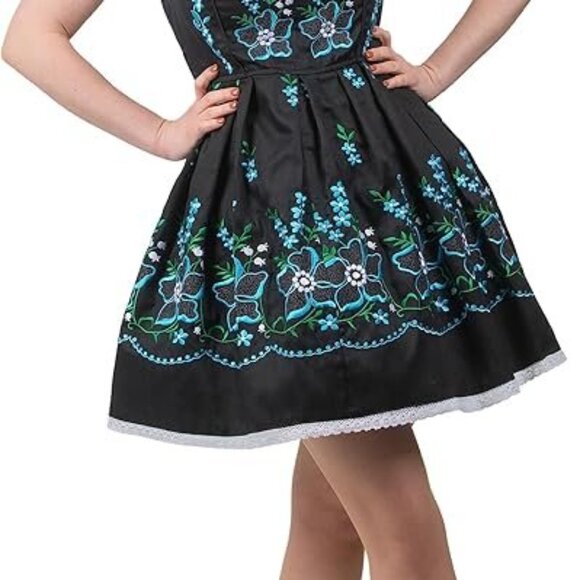 Dirndl Dress Oktoberfest Outfit Flower Embroidery White Apron Blouse 24W Plus - Picture 2 of 5